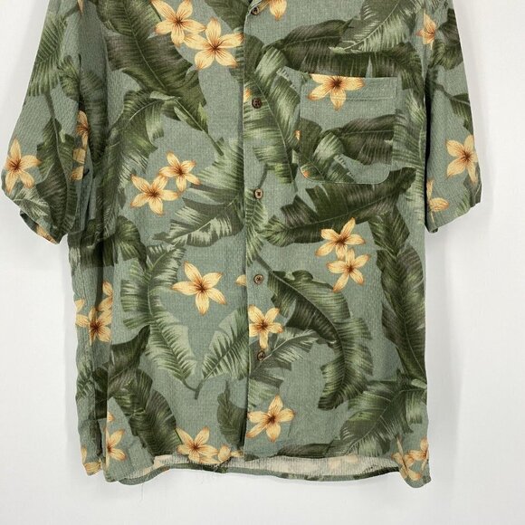Vintage Silk 100% Silk Green Hawaiian Button Up Collared Shirt. Pocket. Size L - Picture 5 of 7